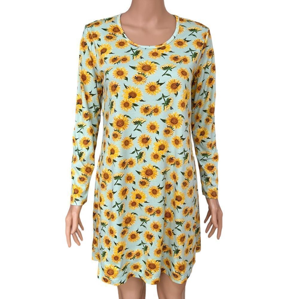Lands’ End 100% cotton sunflower print long sleeve dress size S NWOT.